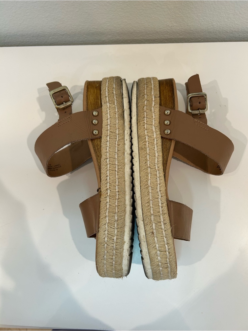 Steve Madden Tan Brown Leather Platform Sandals - Picture 4 of 7